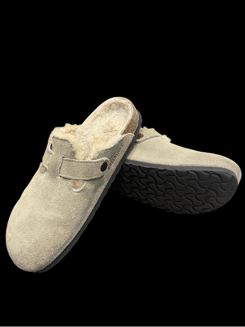 Birkenstock Beige Suede Shearling Slip-On Clogs